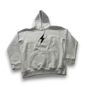 Bruce Bolt Mens XL White Lightning Bolt Logo Pullover Fleece Hoodie Sweatshirt